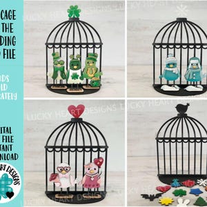 Gaiola para pássaros em pé Arquivo SVG, Glowforge, Casa para pássaros, Intercambiável, Sazonal, Feriado, Bandeja em camadas LuckyHeartDesignsCo
