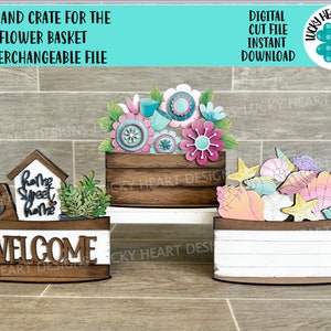 Scatola e cassa per il cesto di fiori file intercambiabili SVG, cartello da scrivania, stagionale, festivo, Glowforge, LuckyHeartDesignsCo