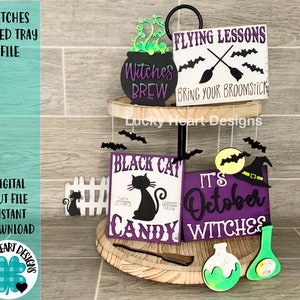 Witches Tiered Tray File SVG, Halloween Tier Tray, Glowforge Laser, LuckyHeartDesignsCo