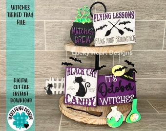Heksen gelaagde lade bestand SVG, Halloween Tier Tray, Glowforge Laser, LuckyHeartDesignsCo