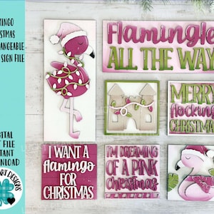 Flamingo Weihnachten austauschbare lehnende Zeichendatei SVG, Glowforge, Strand, tropisch, Florida abgestuftes Tablett, LuckyHeartDesignsCo