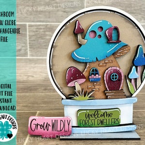 Mushroom Snow Globe Interchangeable File SVG, Glowforge Fairy, Gnome, Tiered Tray LuckyHeartDesignsCo