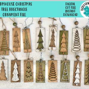 File in formato SVG dell'ornamento del rettangolo dell'albero di Natale della fattoria, Holiday Glowforge, LuckyHeartDesignsCo