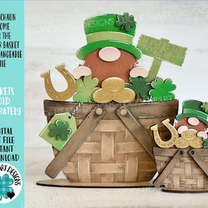 Kabouter kabouter voor de bloemenmand verwisselbaar bestand SVG TINY St. Patrick's Day, Lucky Horseshoe Clover Glowforge LuckyHeartDesignsCo