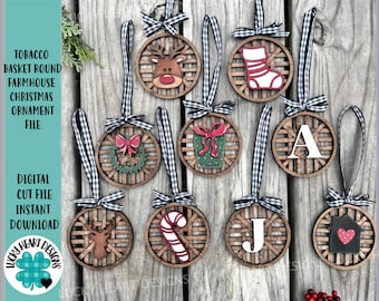 Tobacco Basket Round Farmhouse Christmas Ornament File SVG, Glowforge, LuckyHeartDesignsCo