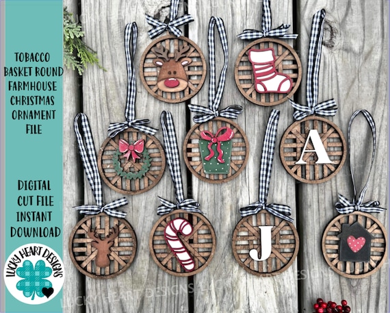 tobacco basket ornaments Tobacco Basket Round Farmhouse Christmas Ornament File SVG, Glowforge,  Luckyheartdesignsco