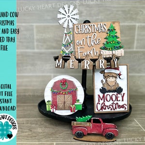 Highland Cow Christmas Quick and Easy Tiered Tray File SVG, Farm, Barn, Farmhouse Truck, Glowforge, LuckyHeartDesignsCo