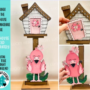 Flamant rose pour le nichoir fichier interchangeable SVG, coquillages, Glowforge, été, tropical, plage, saisonnier, vacances, LuckyHeartDesignsCo
