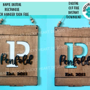 Name Initiale Rechteckige Türaufhänger SchildDatei SVG, Glowforge Laser, LuckyHeartDesignsCo