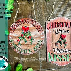 Maretak Kusjes Kerst Deur Hanger Bundel Bestand SVG, Glowforge Holiday, LuckyHeartDesignsCo