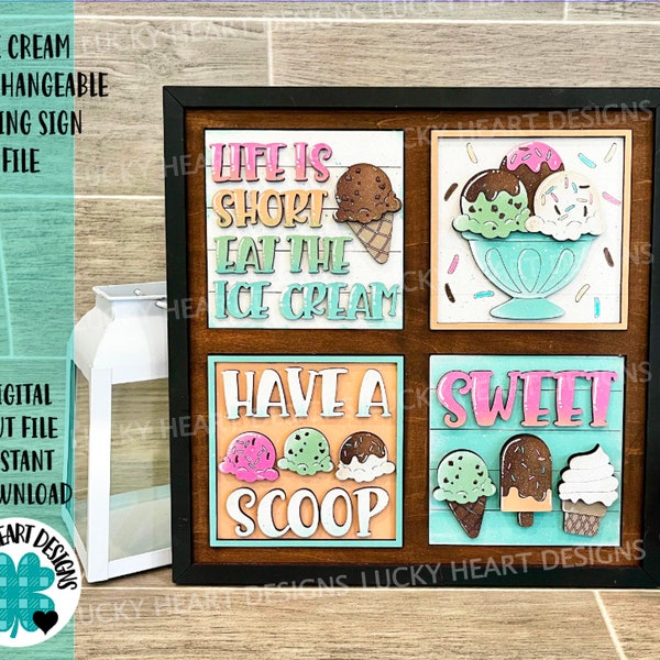 Ice Cream Interchangeable Leaning Sign File SVG, Summer Tiered Tray Glowforge, LuckyHeartDesignsCo