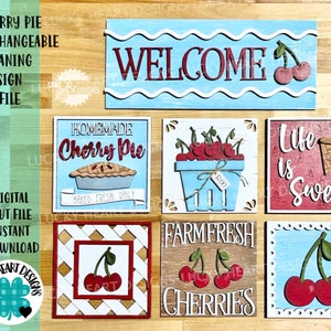 Arquivo de sinalização inclinada intercambiável Cherry Pie SVG, bandeja em camadas Glowforge, LuckyHeartDesignsCo