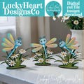 Dragonfly Standing Sign File SVG, Glowforge Flower, Daisy, Dragonflies, Spring, Summer, Daisies, Tiered Tray LuckyHeartDesignsCo