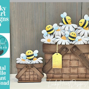 Archivo intercambiable SVG de abeja y margarita para cesta de flores, TINY, margaritas, Buzz, flores de primavera, bandeja escalonada, Glowforge, LuckyHeartDesignsCo