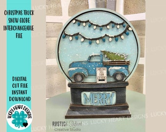 Christmas Tree Truck Snow Globe Interchangeable File SVG, Glowforge, Tiered Tray LuckyHeartDesignsCo