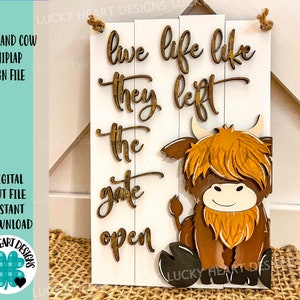 Highland Cow Shiplap Sign File SVG, Farm Glowforge, LuckyHeartDesignsCo