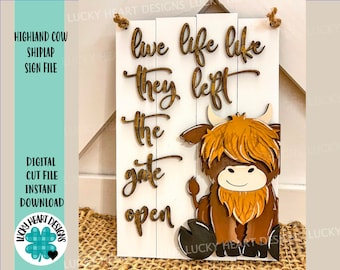 Highland Cow Shiplap Sign File SVG, Farm Glowforge, LuckyHeartDesignsCo