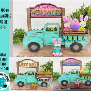 Ostern austauschbare Bauernhaus LKW-Datei SVG, Add-On, Hase, Karotten, Eier, Glowforge, LuckyHeartDesignsCo