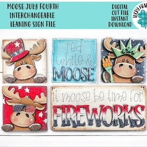 Placa de inclinação intercambiável MINI Moose July Fourth SVG, EUA, Liberty, Vaca, Bandeja em camadas Farm America Glowforge, LuckyHeartDesignsCo