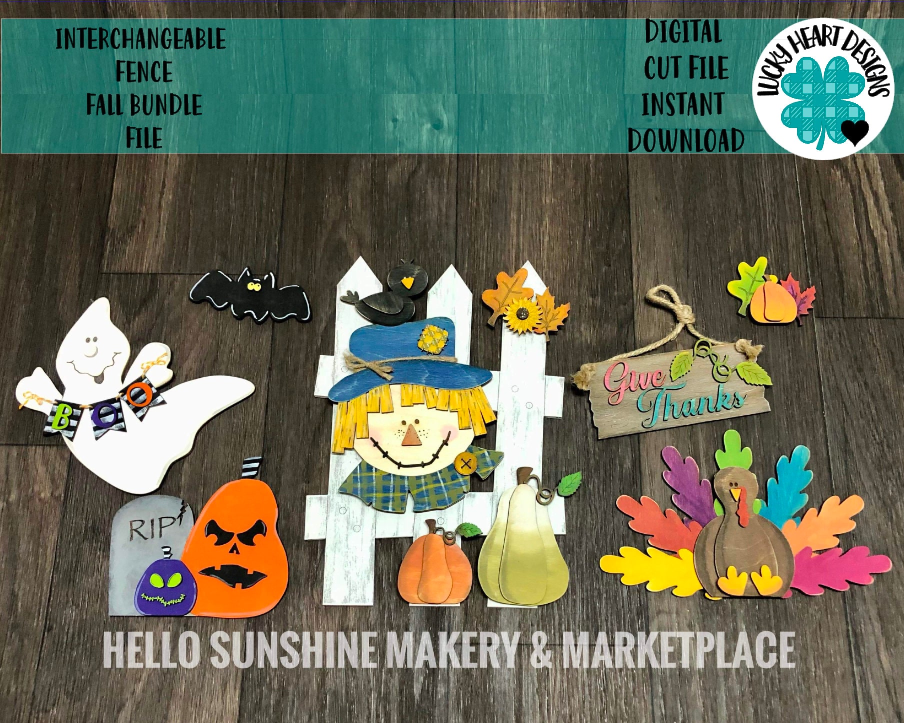 Interchangeable Fence Fall Bundle Sign File SVG, Halloween, Thanksgiv…