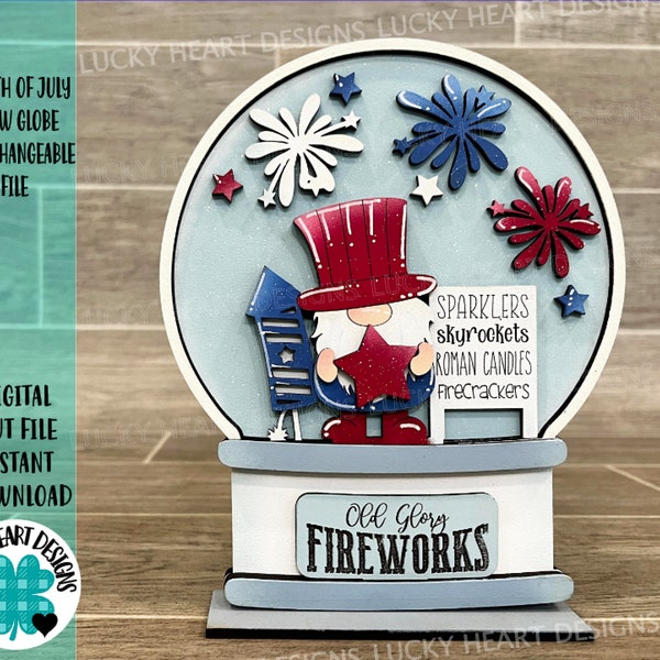 Fourth Of July Snow Globe Interchangeable File SVG, Glowforge, Tiered Tray LuckyHeartDesignsCo