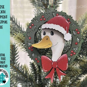 Arquivo SVG de enfeite de Natal em formato de guirlanda de ganso, feriado, artesanato, Papai Noel, pato, presente, Glowforge, LuckyHeartDesignsCo