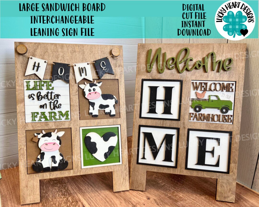 Large Sandwich Board Interchangeable Leaning Sign File SVG, Easel Sign,