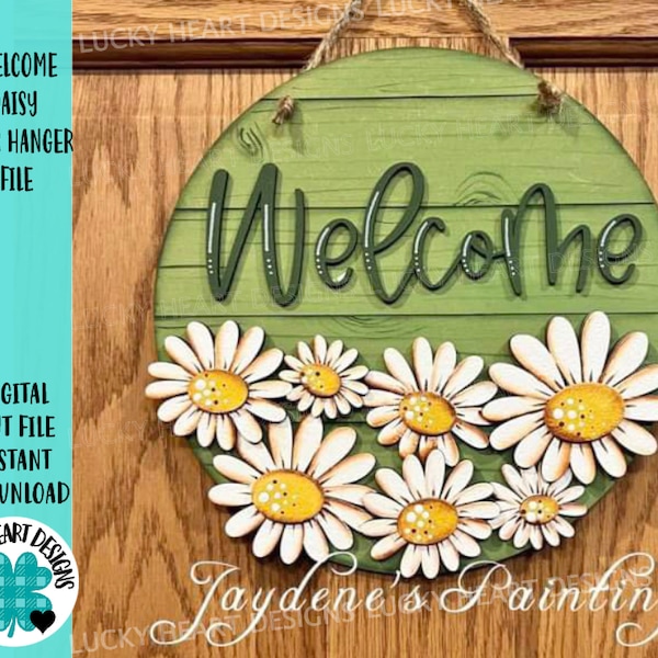 Welcome Daisy Door Hanger Sign File SVG, Spring Flower, Summer, Glowforge, LuckyHeartDesignsCo