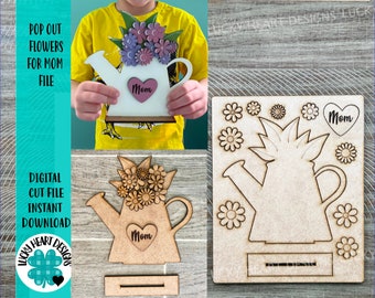 Pop Out Flowers for Mom Craft Kit File SVG,  Mother's Day Grandma Flowers, Glowforge, LuckyHeartDesignsCo