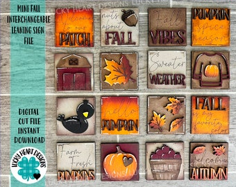 MINI Herbst austauschbare lehnende Zeichendatei SVG, Kürbis abgestufte Tablett Glowforge, LuckyHeartDesignsCo