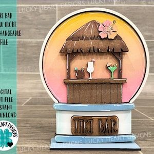 Tiki Bar Snow Globe Wymienny plik SVG, Glowforge, Letnia plaża Taca warstwowa LuckyHeartDesignsCo
