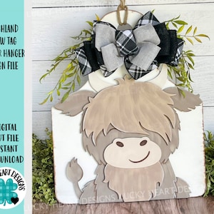 Highland Cow Tag Door Hanger File SVG, Farm Glowforge, LuckyHeartDesignsCo