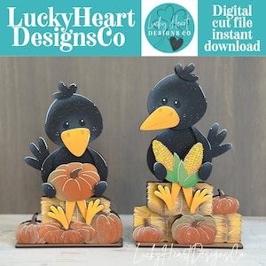 Crow Fall Shelf Hanging Sign File SVG, Fall, Farm, Pumpkin, Hay bale, Corn, Mantle decor, glowforge LuckyHeartDesignsCO