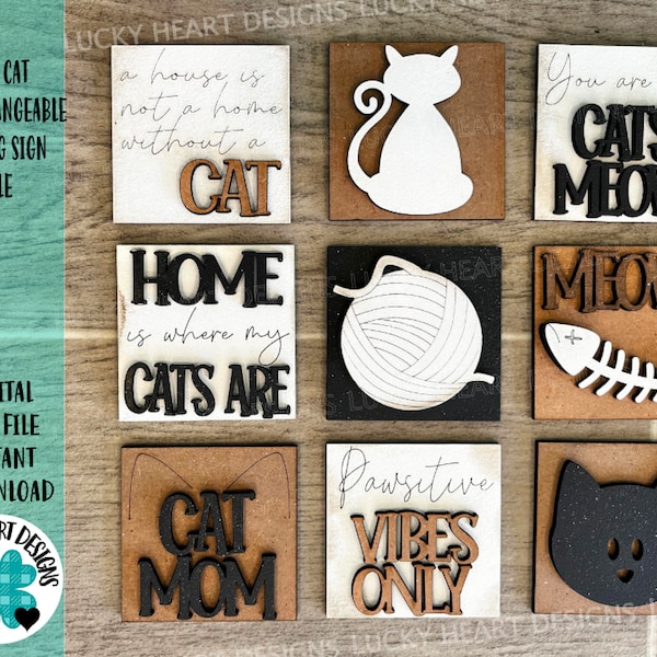 MINI Cat Interchangeable Leaning Sign File SVG, Tiered Tray Glowforge, LuckyHeartDesignsCo