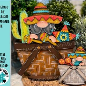Cinco De Mayo Gnome voor de bloemenmand verwisselbaar bestand SVG, fiesta, cactus, piñata, gelaagde lade, Glowforge, LuckyHeartDesignsCo