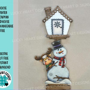 Pupazzo di neve invernale di alce per la casetta per gli uccelli File intercambiabile SVG, Inverno, Stagionale, Forme per le feste, Glowforge, Laser, LuckyHeartDesignsCo