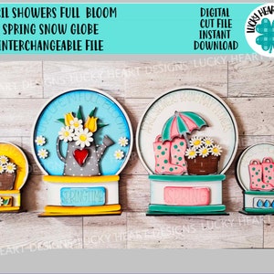April Showers Full Bloom Frühling Schneekugel austauschbare Datei SVG, TINY Glowforge, Gießkanne, Blume, Tiered Tablett LuckyHeartDesignsCo