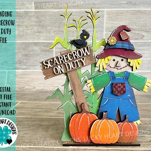 Standing Scarecrow On Duty File SVG, Glowforge Pumpkin Fall Tiered Tray, LuckyHeartDesignsCo