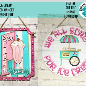 Arquivo de pacote de cabide de porta de sorvete SVG, Icecream Summer Glowforge, LuckyHeartDesignsCo