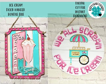 Ice Cream Door Hanger Bundle File SVG, Icecream Summer Glowforge, LuckyHeartDesignsCo