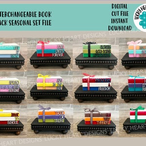 Interchangeable Book Stack Seasonal Set Tiered Tray File SVG, Glowforge Farmhouse, LuckyHeartDesignsCo
