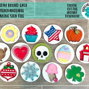 Holiday Round Easy Interchangeable Leaning Sign File SVG, Leaning Ladder Seasonal Shapes, Glowforge Laser, LuckyHeartDesignsCo