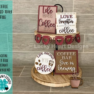 Huray Rayho Coffee Decor for Coffee Bar Spring Tiered Tray Decor Book Stack  with Wooden Coffee Cup Ornament Fresh Brewed Coffee Decorative Wood Books