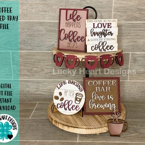 Huray Rayho Coffee Decor for Coffee Bar Spring Tiered Tray Decor Book Stack  with Wooden Coffee Cup Ornament Fresh Brewed Coffee Decorative Wood Books