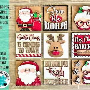 Santa and Mrs. Christmas Interchangeable Leaning Sign File SVG, Rudolph, Glowforge, LuckyHeartDesignsCo