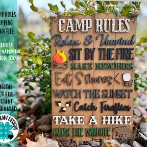 Reglas de campamento Archivo de campamento Svg, láser Glowforge, campamento de S'mores, LuckyHeartDesignsCo