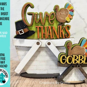 Bedankt voor de bloemenmand verwisselbaar bestand SVG, TINY Thanksgiving Turkey Gobble Fall gelaagde lade, Glowforge, LuckyHeartDesignsCo