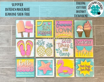 Summer Leaning Sign File SVG, Glowforge Tiered Tray, LuckyHeartDesignsCo