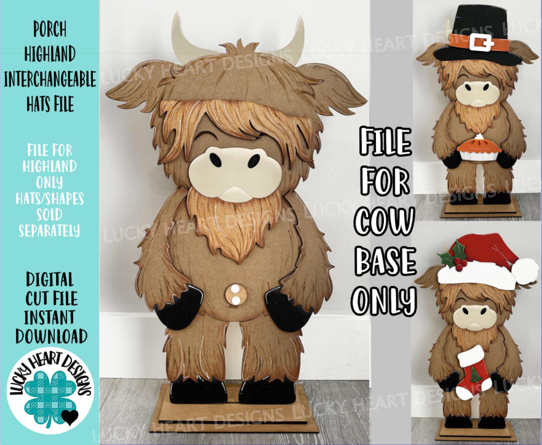 Veranda Highland austauschbare Hüte Datei SVG, saisonal, Weihnachten, Kuh, Urlaub, Bauernhof, Halloween, Herbst, Glowforge, LuckyHeartDesignsCo