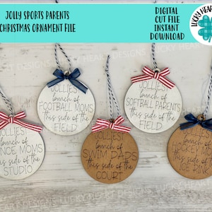 Jolly Sports Eltern Weihnachten Ornament Tag Datei SVG, Glowforge, Mom Dad, Bag Tag, Football, Cheer, Hockey, Baseball, LuckyHeartDesignsCo